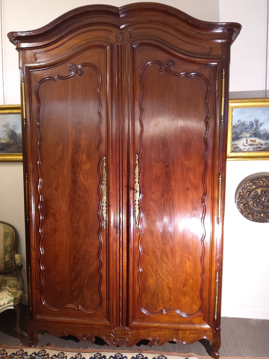 Louis XV Wardrobe In Solid Mahogany Nantes Work